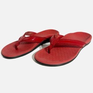 Vionic Tide Slip On Thong Sandal Flip Flop Patent Leather / Webbing Straps Red❤️